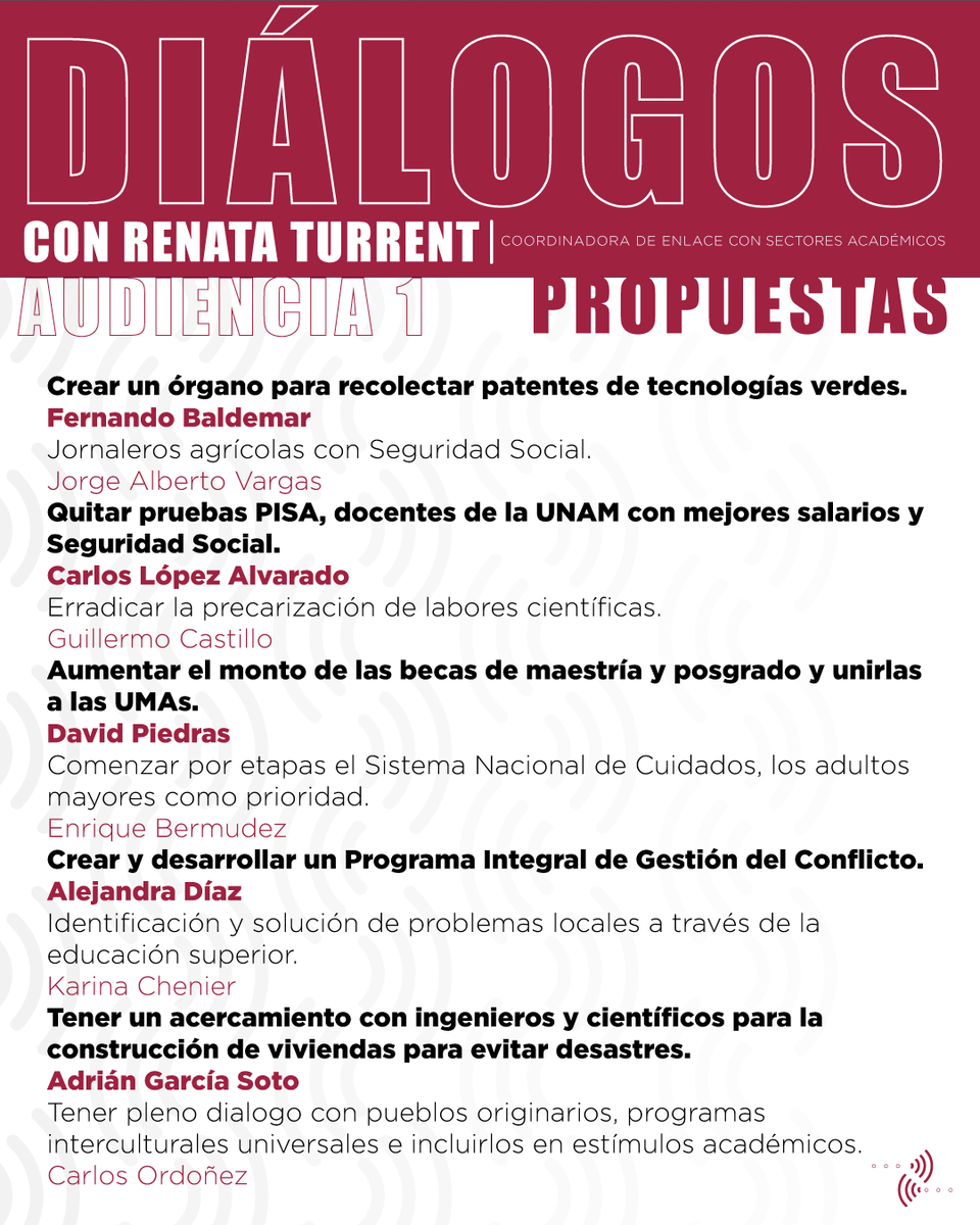 Ayer tuvimos nuestra primera sesión de audiencias semanales de diálogos con sectores académicos y les queremos compartir un pequeño resumen de las propuestas que recibimos ✍️🏾🗒️.

Recuerden que:
👉🏾vamos a tener estos espacios todos los jueves.
👉🏾es abierto a todas las personas
