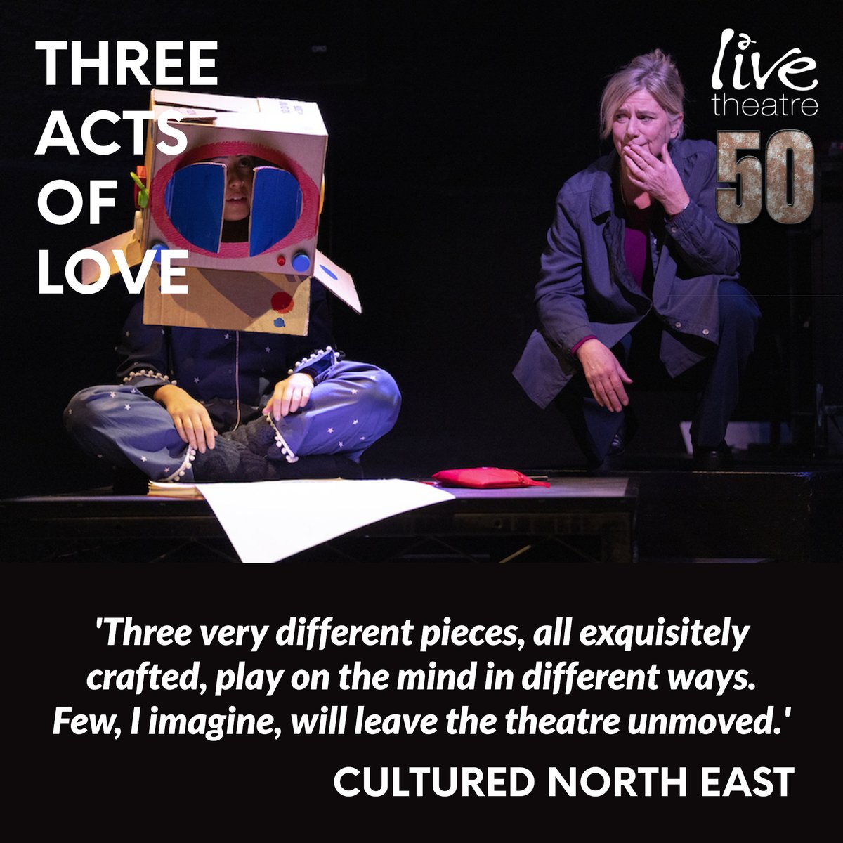 Loving this review from @DavidJWhetstone @culturemag for #ThreeActsOfLove 
'A trio of short plays about love takes us into territory far removed from mistletoe, heart-shaped chocolates and Love Actually.'
Check it out via the link below & then get your tickets before it ends on