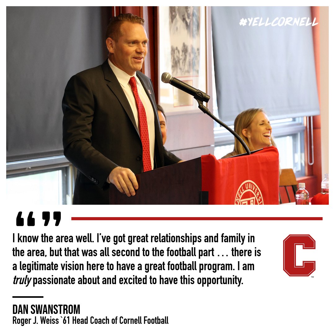 When asked why Cornell, @bigred_football Head Coach Dan Swanstrom had this to say ⬇ We think its safe to assume he's happy to be back in town. #YellCornell