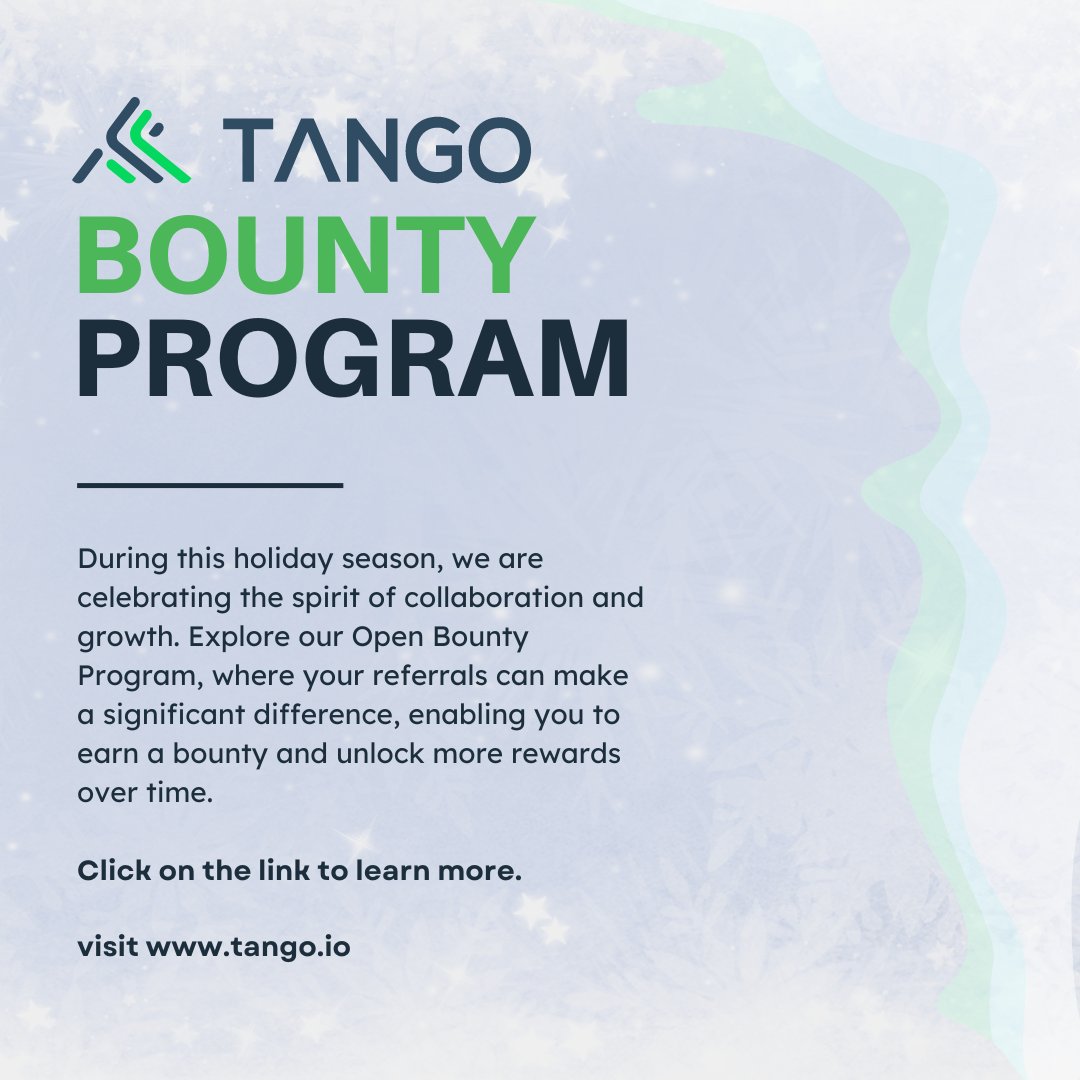 During this holiday season, we are celebrating the spirit of collaboration and growth. Explore our Open Bounty Program.

Learn about it at: tango6.odoo.com/r/Oyc

Be part of the change.

#OpenBountyProgram #StaffingSolutions