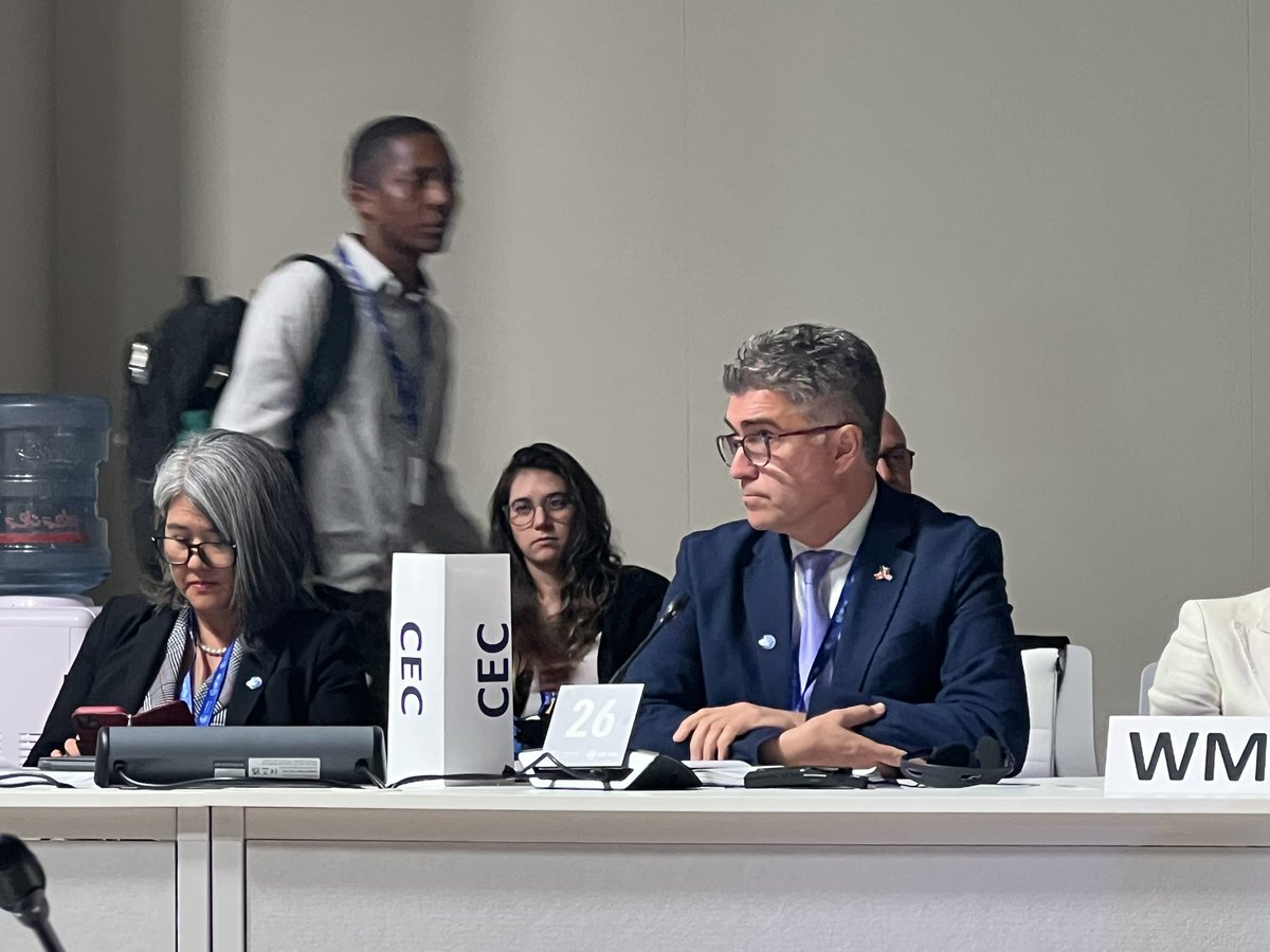 CECweb's tweet photo. ‘Though the CEC is a new CCAC member, 🇨🇦🇲🇽🇺🇸 are 3 of the 6 founding members.

We encourage partners to leverage climate pollutant work to engage w/ Indigenous Peoples &amp; advance equitable, biodiversity-positive climate solutions.’

—@JDTaillant at @CCACoalition #COP28 Ministerial https://t.co/3S6RI544QO