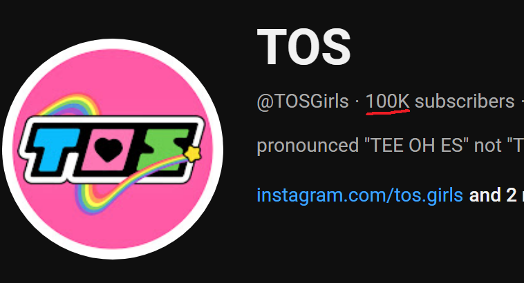 grats to the @tos_girls for hitting 100K my mum still calls it toss btw