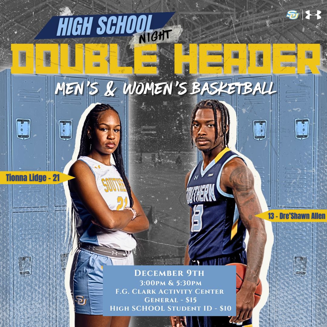 SouthernUsports's tweet image. Jaguar Fans, join us Saturday for the basketball doubleheader.

Women tip off at 3pm and men follow at 5:30 pm.

🎟️ General Admission $15
High School ID $10

Help us pack the Mini Dome!!!

#GoJags | #SouthernIsTheStandard | #ProwlOn | #ElevateTheStandard