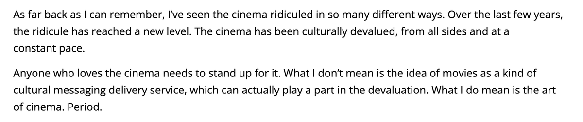 Martin Scorsese on the cinema as a cultural messaging delivery service. God bless this man.