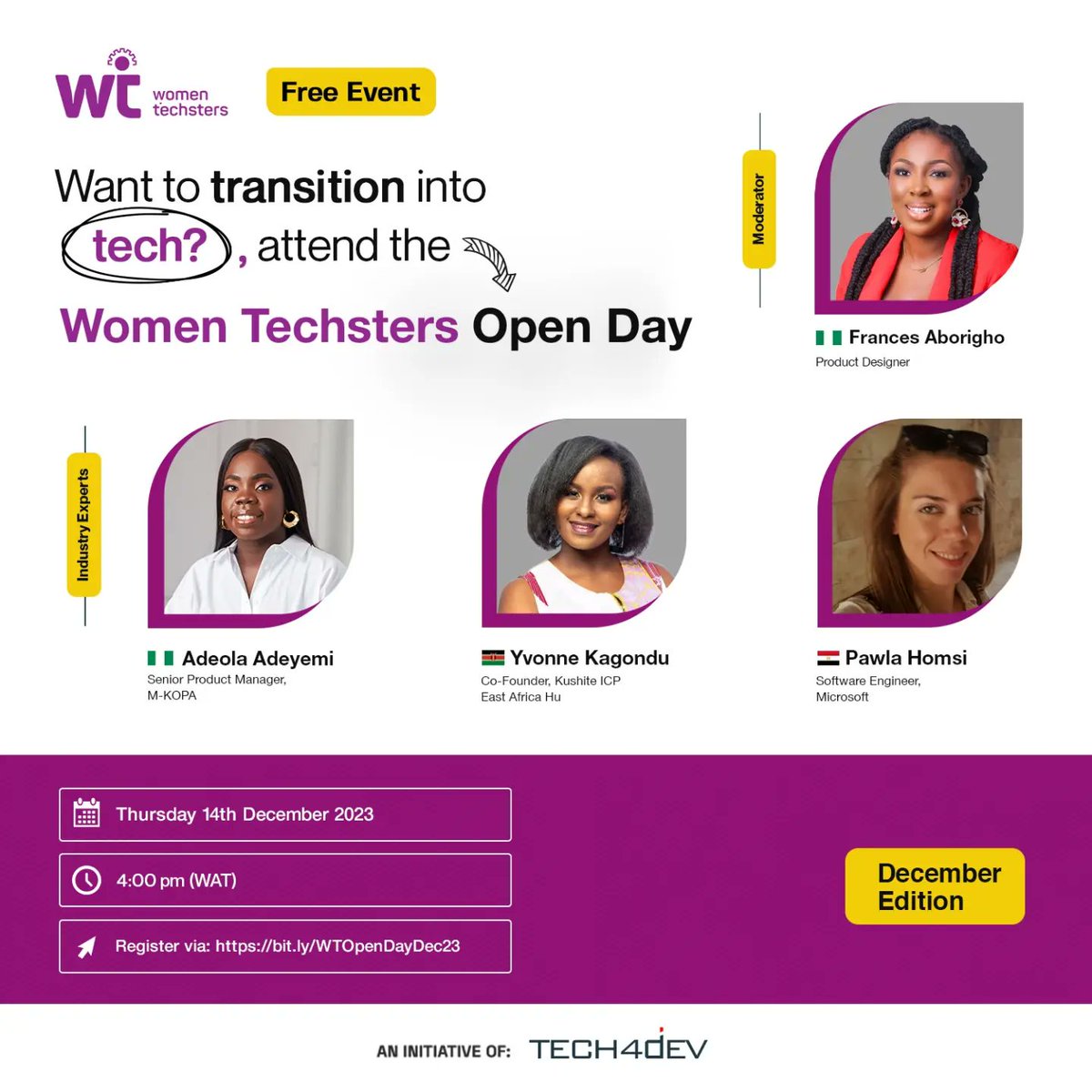 Exciting Announcement! 🌟 In this remarkable year, we have successfully hosted 11 Editions of the Women Techsters Open Day and we are finally gearing up for the year's grand finale (December Edition)!