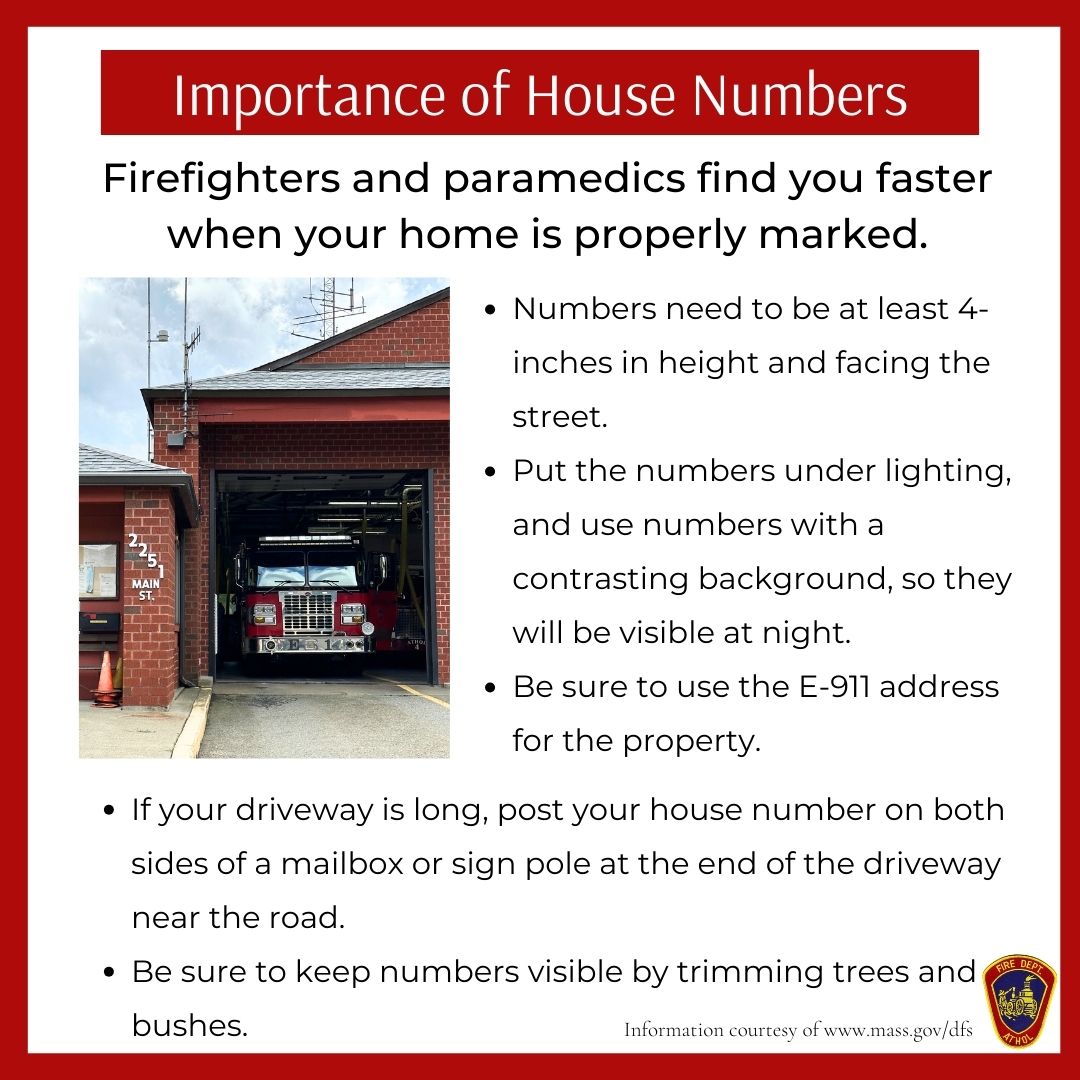 Do you know why it is important to have your house # on your house? Firefighters and paramedics will find you or your loved ones faster when your home is properly marked. Follow the guidelines above to make sure your house is properly marked. ⁠
⁠
#Atholfire #housenumbers