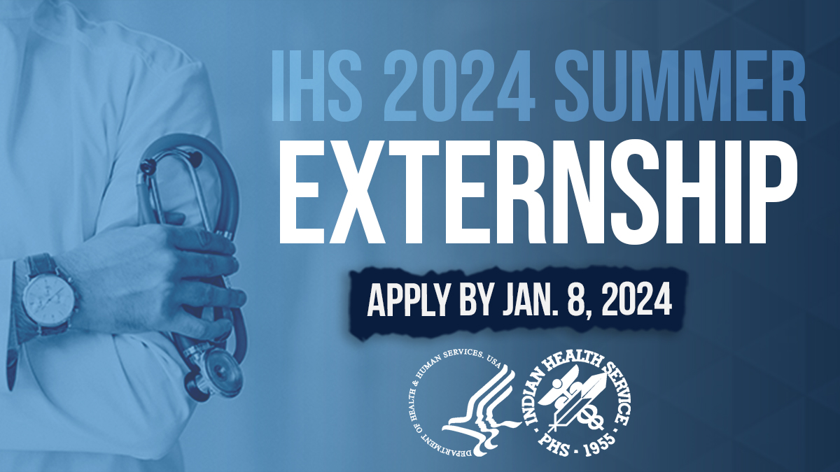 Applications for the IHS 2024 Summer Externship Program are now due by January 8, 2024. This paid externship offers students the opportunity to gain working knowledge and experience in their chosen health profession or field. Learn more at: ihs.gov/scholarship/ih… #NativeHealth