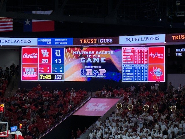 HR_Payroll_TX's tweet photo. HR&amp;P is the #ProudSponsor of the Military Salute of the Game. #ForTheCity #GoCoogs #Big12 #hrp2023 https://t.co/IyQwzAvvzu