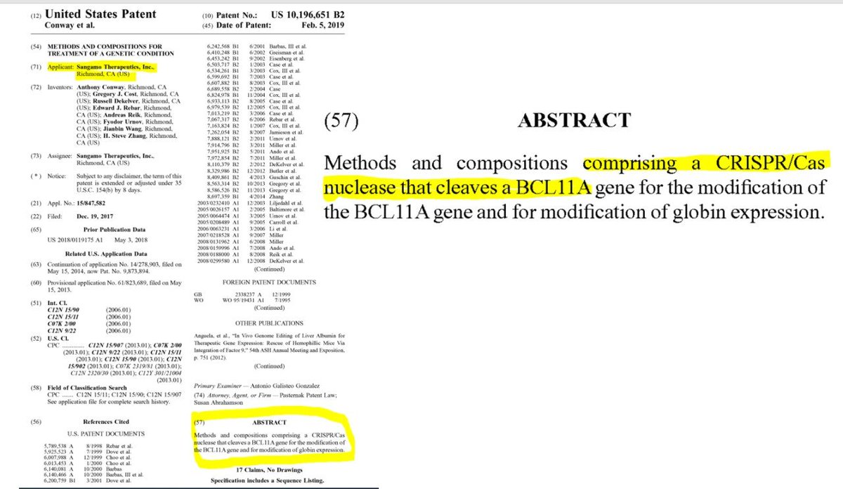 @UrnovFyodor @CRISPRTX @VertexPharma @danielevanbauer Congrats -your @UrnovFyodor  work paved the way for this!   Do you think @CRISPRTX & @VertexPharma ( $VRTX & $CRSP ) are using your and @SangamoTx   $SGMO intellectual Methods as described in the following Patent?  twitter.com/ZinselmeyerB/s…