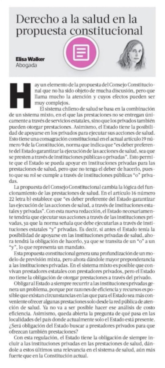 Les comparto esta columna publicada en @latercera sobre laregulación del derecho a la salud en la propuesta de nueva constitución.