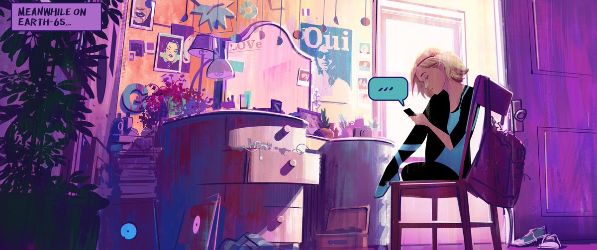 An early painting that explores the melancholy, loneliness as well as the beauty that is Gwen’s world in the beginning of <a href="/SpiderVerse/">Spider-Man: Beyond The Spider-Verse</a> . My approach as a Production Designer is to always be asking myself “what does a feeling look like?”.  #AcrossTheSpiderVerse #ProductionDesign