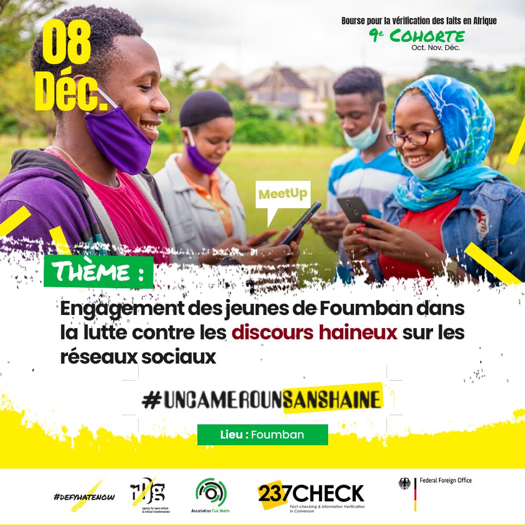 Nous avons engagé les jeunes de Foumban cet après à une implication forte dans la lutte contre le discours de haine sur les réseaux sociaux.
#cameroon_data #Affcameroon #intertwilight #237check #CivicWatch #defyhatenow #ThinkB4UClick #GermanEmbassy #Act4Peace