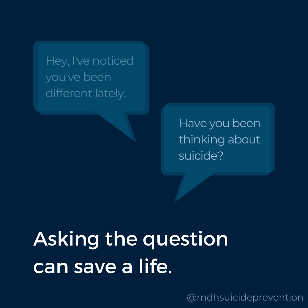Asking someone if they’re thinking about suicide does not increase the risk of suicide. It can open a conversation that can save a life. If a loved one is showing warning signs or experiencing a mental health crisis, ask the question and connect to help. Call or text 988.