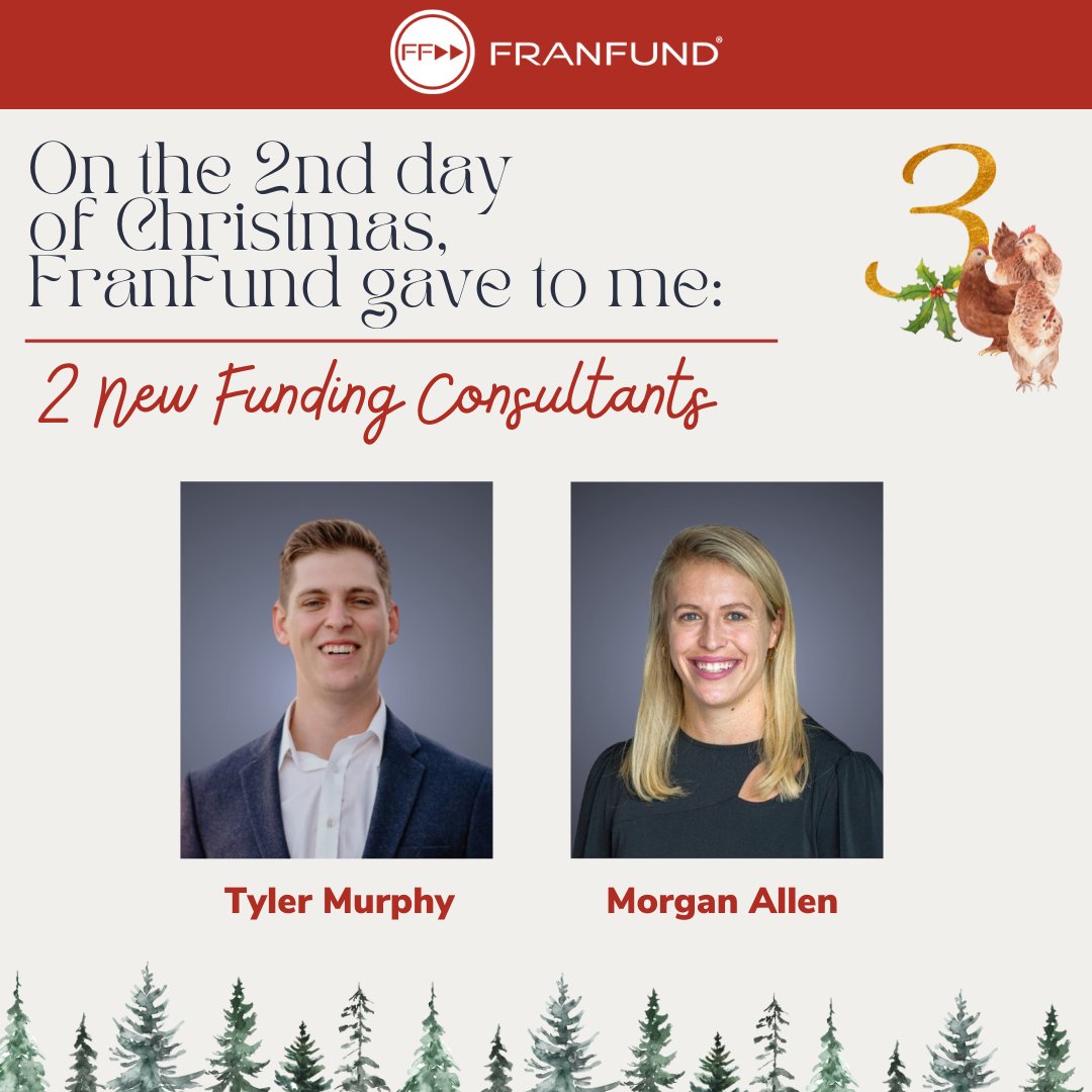 On the 2nd Day of Christmas, FranFund gave to me: 2 New Funding Consultants! We are so excited to see all the amazing things they accomplish at FranFund!

#FranFund #Financing #Franchisefunding #Fundingdreams #futuregoals #Finance #Financeindustry #funding