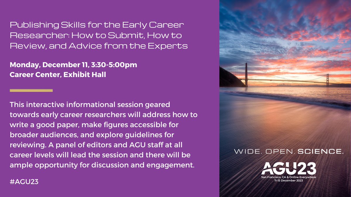 theAGU's tweet photo. Calling #EarlyCareer Researchers!

Join our #AGUPubs session to learn how to craft a good research article and guidelines for peer-reviewing: https://t.co/Ux9rdiEtpz 

#AGU23 https://t.co/XkuNp2F27r