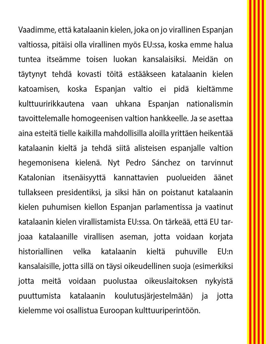 <a href="/SwedishPM/">Ulf Kristersson</a> <a href="/SweMFA/">Swedish Ministry for Foreign Affairs</a> <a href="/TobiasBillstrom/">Tobias Billström</a> <a href="/JessikaRoswall/">Jessika Roswall</a> <a href="/JohanForssell/">Johan Forssell</a> 3/29
🇫🇮 FINLANDIA
12-12-2023, EU:n neuvosto
#SayYes #CatalanOfficialEU
Me katalonialaiset haluamme olla EU:n kansalaisia, joilla on oma kieli
<a href="/PetteriOrpo/">Petteri Orpo</a> @Niinisto <a href="/TPKanslia/">TPKanslia</a> <a href="/FinGovernment/">Finnish Government</a> <a href="/Ulkoministerio/">MFA Finland 🇫🇮</a> <a href="/elinavaltonen/">Elina Valtonen</a> <a href="/valtioneuvosto/">Valtioneuvosto | Statsrådet</a> <a href="/adleande/">Anders Adlercreutz</a> <a href="/FinlandinEU/">Finland in EU</a> <a href="/MKeinanen/">Markku Keinänen</a> <a href="/TMAalto/">Tuuli-Maaria Aalto</a>