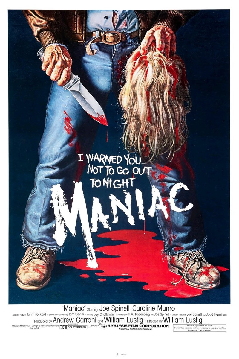 Talking taglines: 'I warned you not to go out tonight.' #Maniac (1980 - Dir. #WilliamLustig) #JoeSpinell #CarolineMunro
