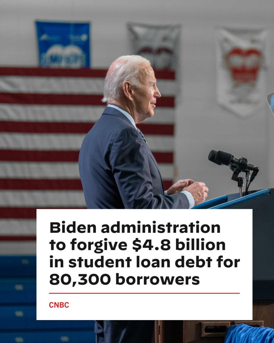 This week, my administration approved another $4.8 billion in student debt cancellation for 80,300 people.

This relief is thanks to our efforts to fix Public Service Loan Forgiveness so teachers, military members, and other public service workers get the relief they have earned.
