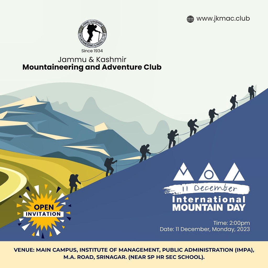 jkmaclub's tweet photo. Dear Mountain Enthusiasts,
Get ready to heed the call, intrepid adventurers and nature devotees!
Unite for the Celebration of International Mountain Day!
Details is in link ⬇️
#Internationalmountainday #jkmac
https://t.co/FWN9eFfrSd https://t.co/8pIDEm4MgE