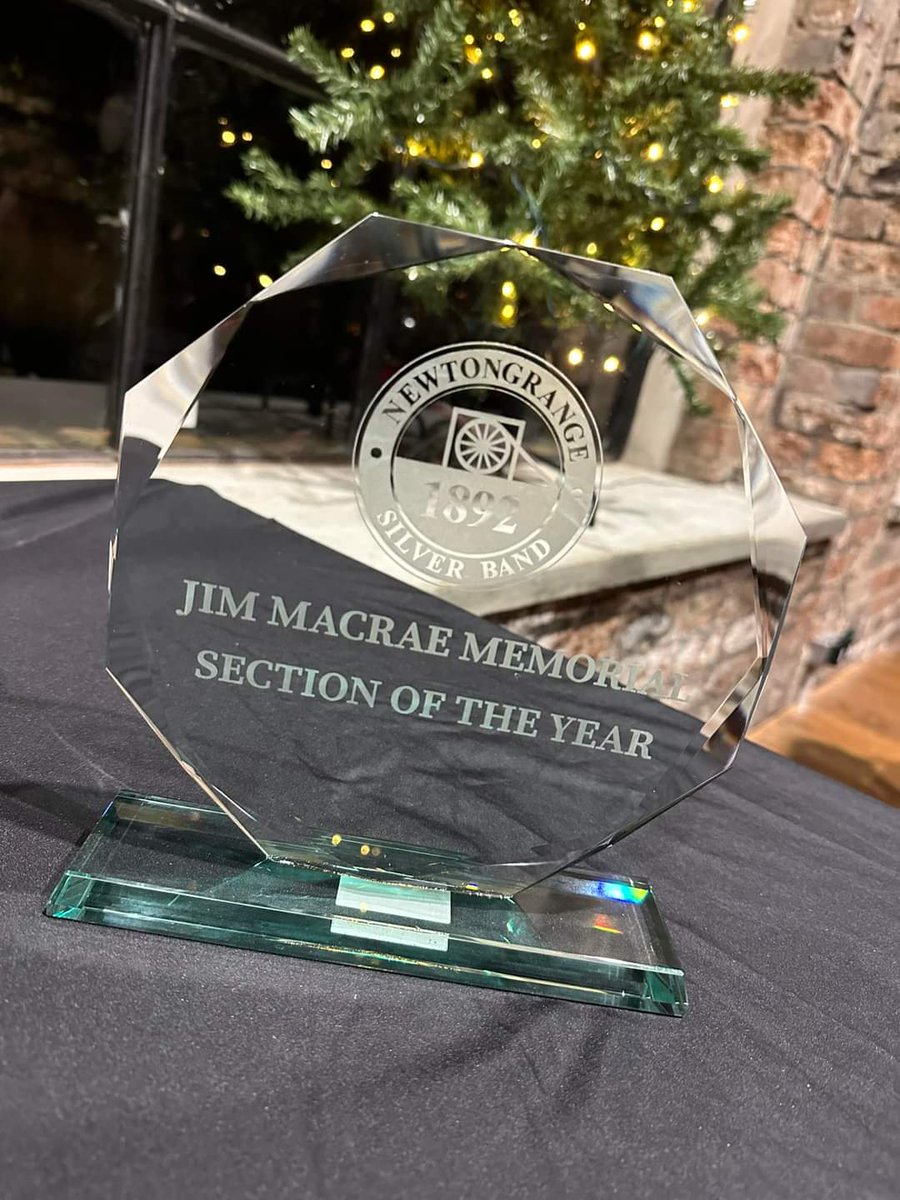 NittenSilver's tweet photo. The inaugural Jim Macrae Memorial trophy for Section of the Year, kindly donated by Maureen, was awarded to our front row cornet section (Angus Edmond, Graham Adam, Kenny Crookston and Alex Robertson) at our sold out concert at @NatMiningMuseum last night https://t.co/Y77zIvGZLs