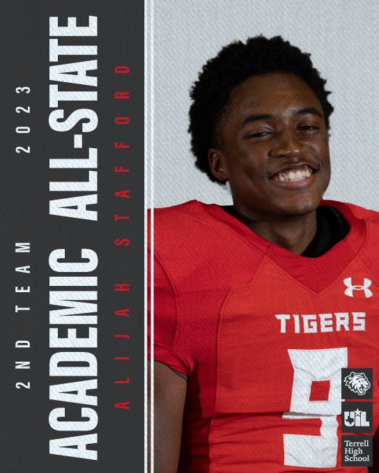 TerrellTigerFB's tweet photo. 🚨Congratulations to Senior, Alijah Stafford, for being selected  2nd Team Academic All-State! 🏈➕📚👏🏾!

@Alijah_Stafford 
#TigerTOUGH🐅 
#ba🐅 
#TTP https://t.co/ArITkLMT7x