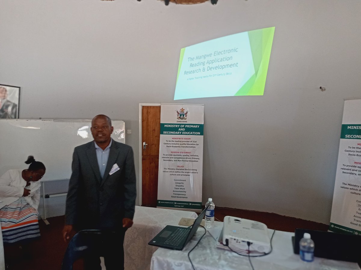 MoPSEZim's tweet photo. At the the #LLGE  reflection workshop in Bulilima, Mr. Norman Muvimi, a Schls  Inspector (SI)  in Mangwe presented a locally developed e-reading app which was designed  for self-learning using android and Windows based gadgets. @taundoro
@zwBritish @HigherLifeFDN @radiobukalanga https://t.co/gIcaWaAUzA