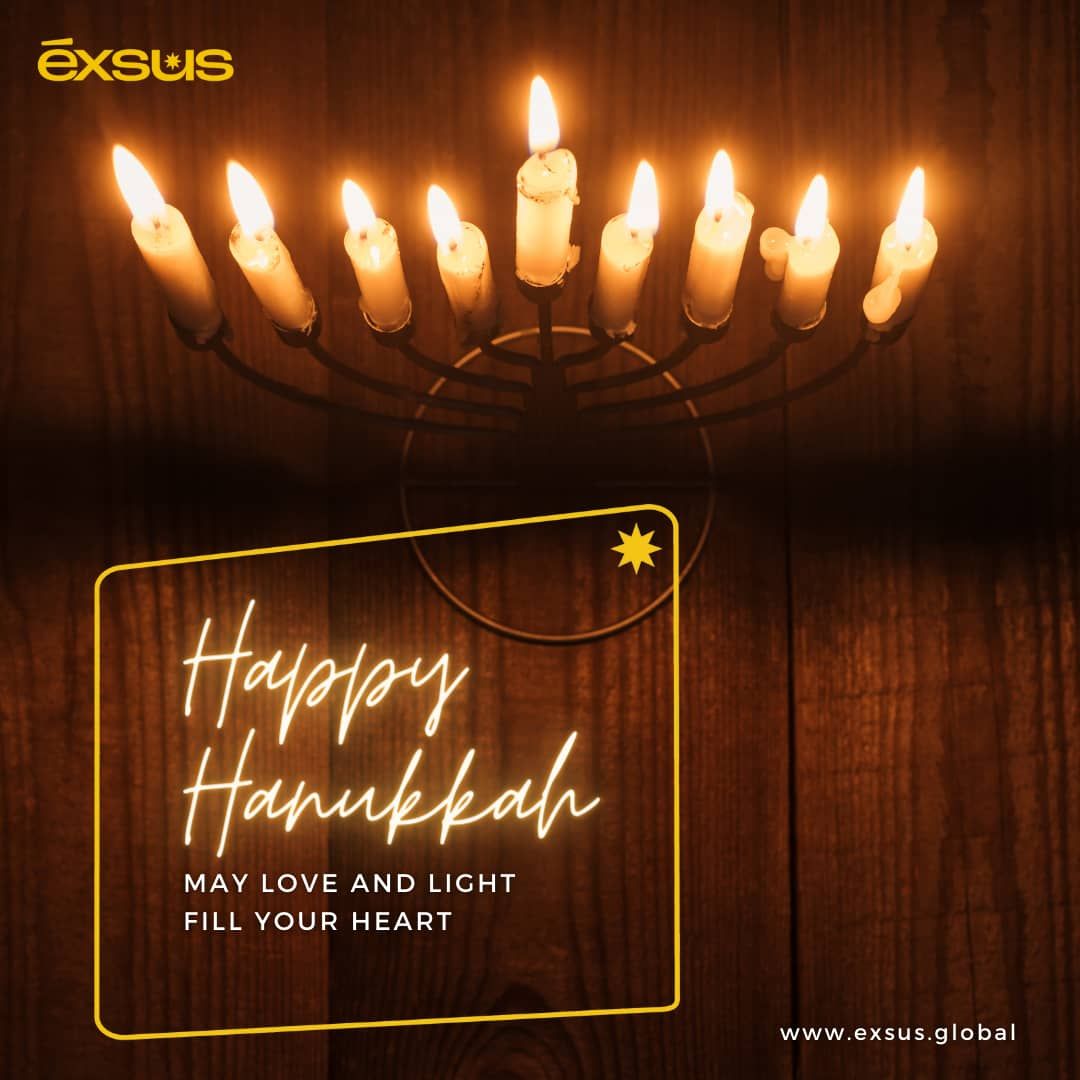 Exsushq's tweet photo. Happy Hanukkah from the Exsus family!Wishing you a Festival of Lights filled with joy, love, and warmth. #HanukkahCelebration #ExsusFamily https://t.co/MfQgZtD4qc