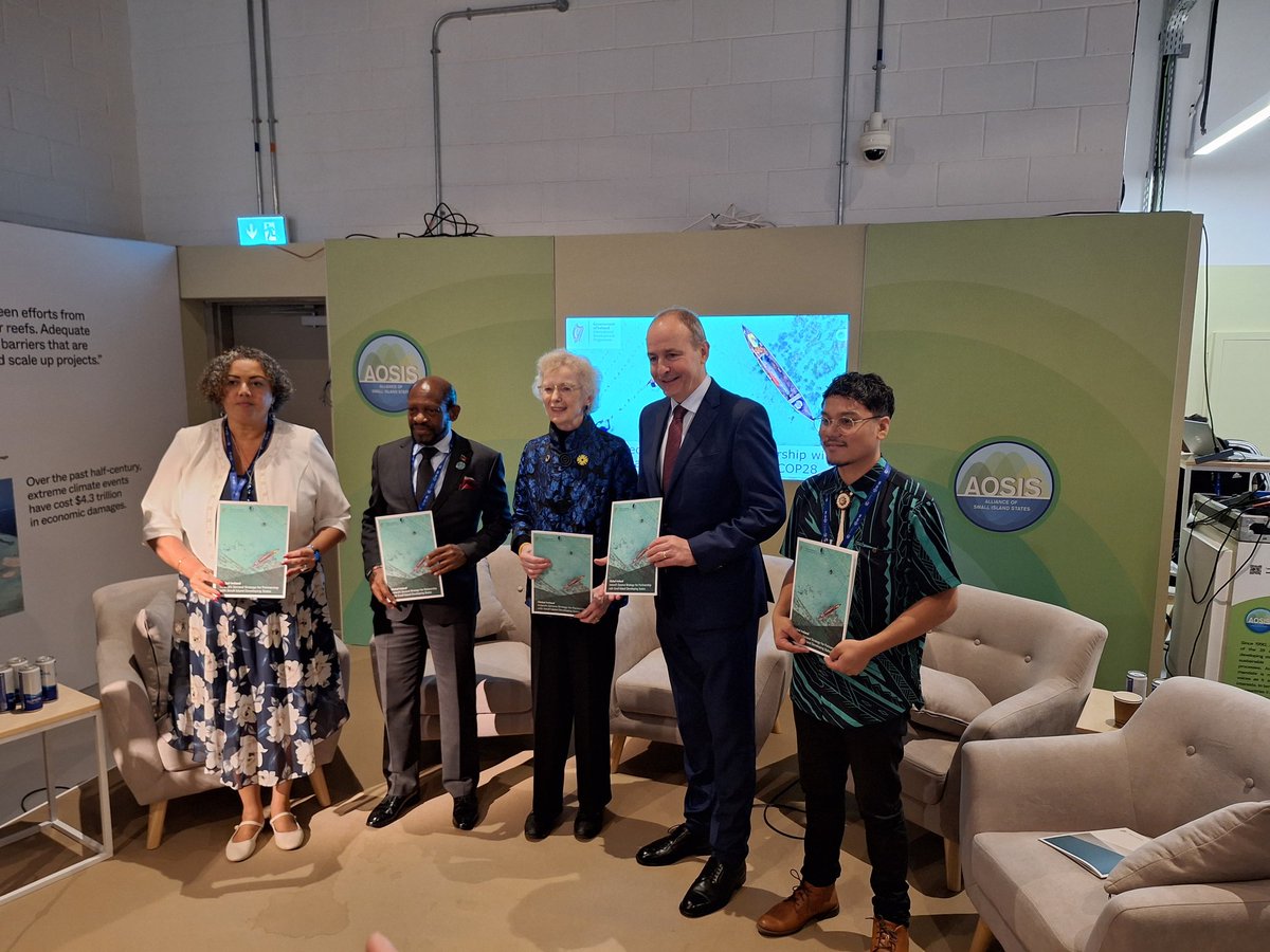 DavidTcd's tweet photo. Mary Robinson at #Cop28 launch of Ireland's Second Strategy for Partnership with Small Island Developing States: "This is a make or break COP. The stocktake shows how far behind we are", "Nothing is more important than the phasing out of fossil fuels". @TCDBusiness @tcddublin https://t.co/YY8MwgwjxI