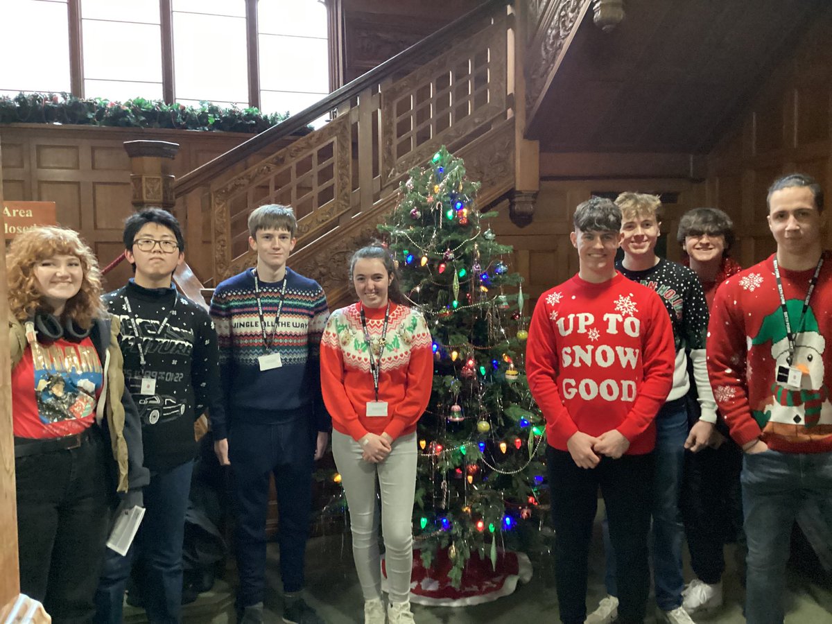 st_ict's tweet photo. St Peters computer science A Level students supporting @Sifafireside wearing Christmas jumpers on their @bletchleypark visit @StPetersSch https://t.co/nhRF7Rr53a