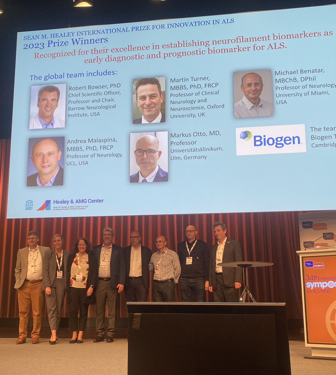 The development of neurofilament light chain as a biomarker (unique biological signal of #MND) just won the Healey Centre Award. 

Neurofilament played a big role in the approval of Tofersen for SOD1 MND in the US. 

So proud to see <a href="/mndassoc/">MND Association</a> funded researchers among the team.