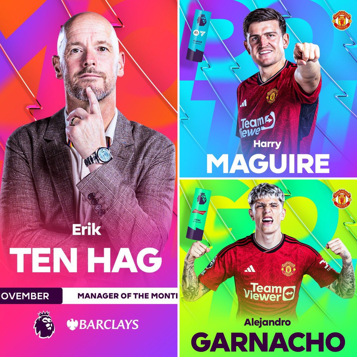 UtdForever7's tweet photo. 🚨🔴 Manchester United complete the PL November Awards trio. ⤵️🔴

◉ Manager of the Month, Erik ten Hag.
◉ Goal of the Month, Alejandro Garnacho.
◉ Player of the Month, Harry Maguire.

#mufc https://t.co/66HH0lOL0b