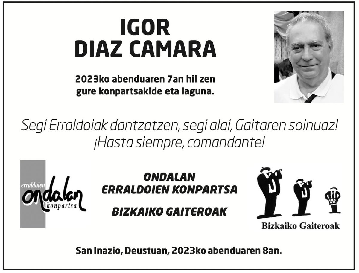 Hurrengo larunbatean, abenduak 16, eguerdiko 12etan San Inazioko Lebante plazan elkartuko gara elkarrekin Igorri Agur esateko.