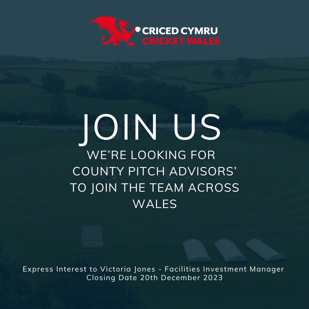 CricketWales's tweet photo. Cricket Wales is looking to recruit additional County Pitch Advisors (CPAs) to support and develop volunteer ground staff within the recreational game.

APPLY HERE - https://t.co/RokaXwVjKP  Closing date for applications is 20th December 2023. https://t.co/t53JFZ35Gj