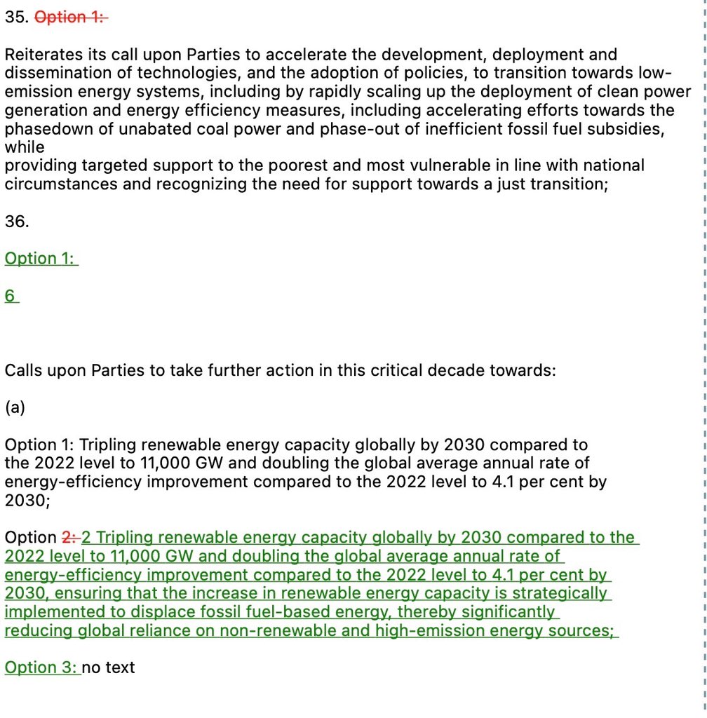 JUST RELEASED: the text for the Global Stocktake Text, compared here to the one from December 5th. There is some good stuff in there, but still too many dangerous distractions. We must agree a fair and fast phase out of fossil fuels and to triple renewable energies by 2030!