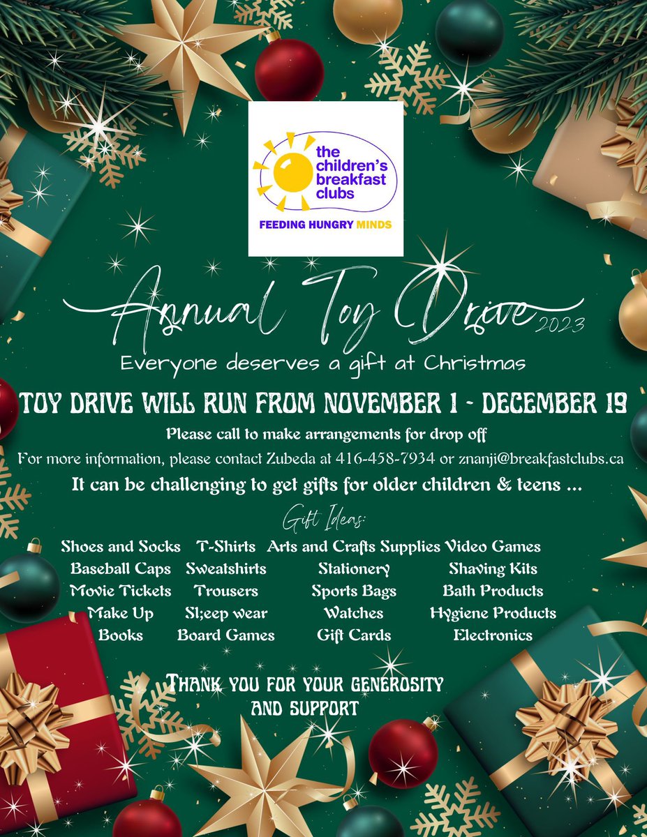 We’re still looking for donations to our 2023 Toy Drive! 🎁🧸 Share this post to help spread the word! #toydrive #breakfastclub #toronto
