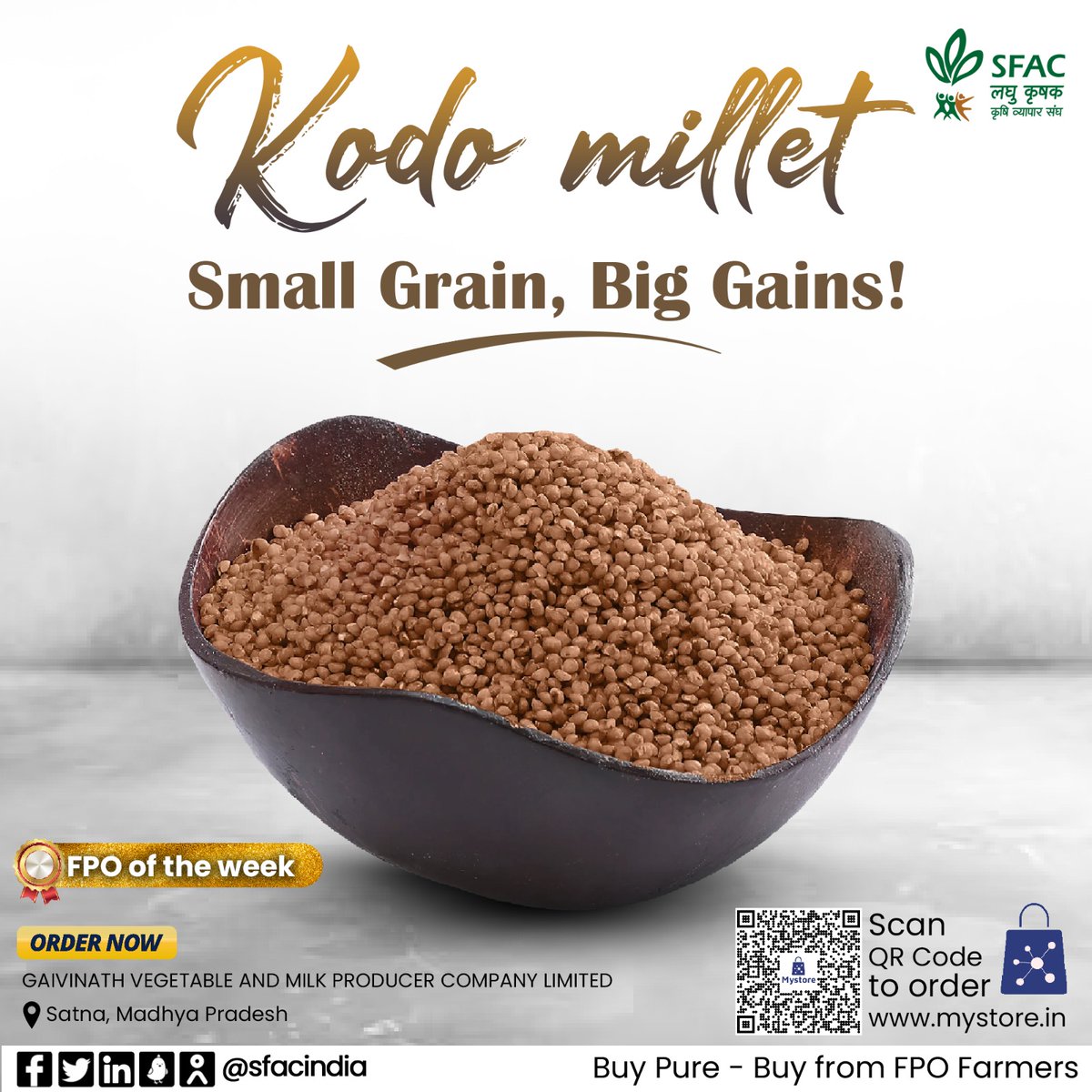 With high nutritional value, Kodo Millets have numerous health benefits- high protein, low GI
Replace rice with kodo in daily meals.
Buy direct from MP #FPO at 🔻

t.ly/WPmQn

Your path to nutritional excellence!

@KailashBaytu #aspirationalblocksprogramme