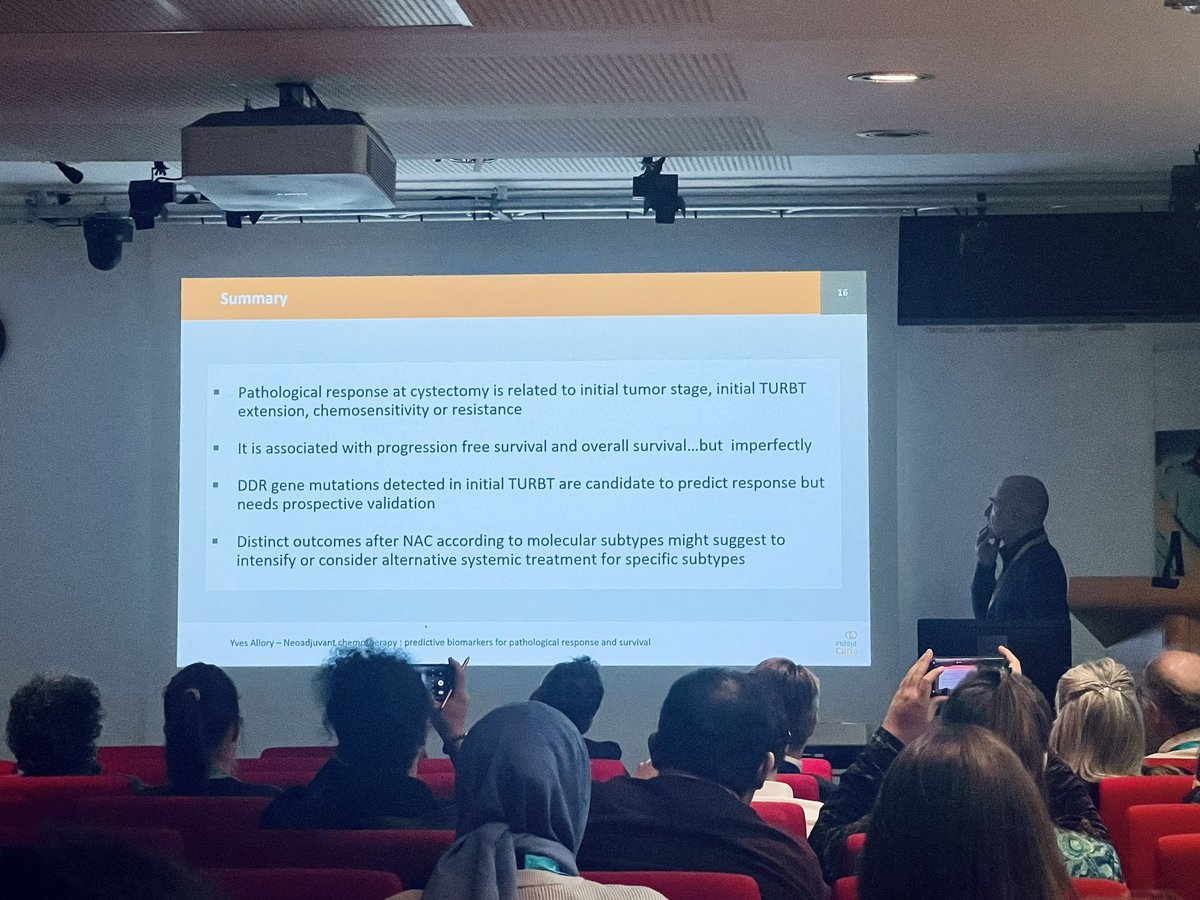 👁️ Highlights from @YvesAllory @institut_curie 1️⃣ Pathological response & survival correlation in NAC ♻️ 2️⃣ Intratumoral heterogeneity's 🧩 influence on prognosis 3️⃣ VESPER trial insights on molecular subtypes 📊 #UrothelialCancersCourse2023 #Day2 #urology #MIBC #bladdercancer