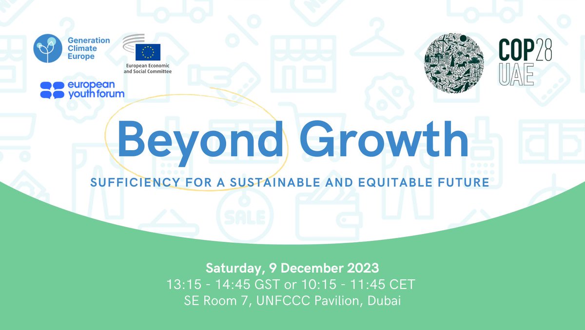 EESC_NAT's tweet image. ⌛️Tomorrow our #COP28 event on #BeyondGrowth will focus on the development of #SustainablePolicies for the wellbeing of🧑‍🤝‍🧑&amp;amp;🌍and its implications for   #Governance &amp;amp; #SocialJustice!

💪#Sufficiency to tackle #ClimateChange

🗓️09.12.2023 |⏰10:15-11:45 CET
🌐bit.ly/46RfXy3