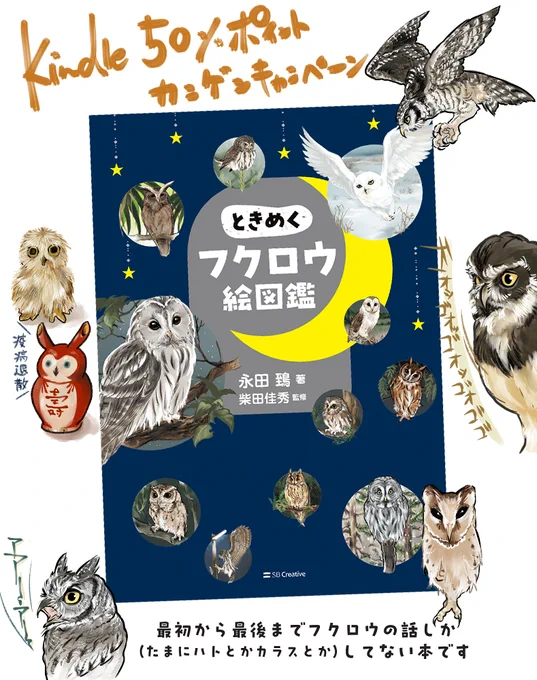 ただいまAmazon Kindle、電子版の「ときめくフクロウ絵図鑑」12月14日まで50%ポイント還元キャンペーン対象だそうです

気になってたけど買うほどでもないなぁと思っていたあなた!実質半額的な感じのこの機会にちょっくらときめいてみませんか?小ネタもあるよ🦉
 https://t.co/1aYM8pn5JN 