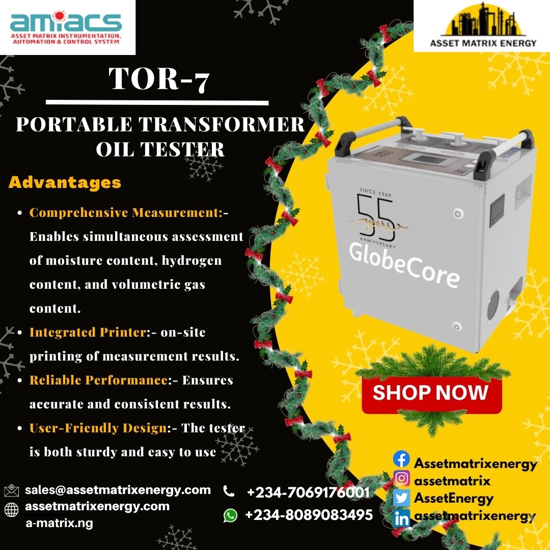 AssetEnergy's tweet image. The TOR-7 Transformer Oil Tester is engineered to measure four key parameters in transformer oil: volumetric gas content, moisture content, solid particle contamination, and hydrogen content.

For more inquires!
sales@assetmatrixenergy.com
#assetmatrixenergy #globecore #tor7
