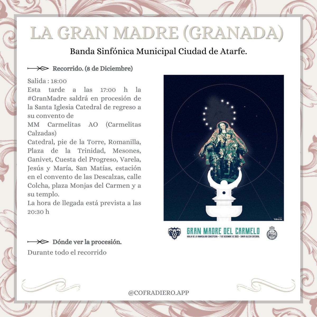 GRANADA | Hoy viviremos la procesión de la Gran Madre tras la celebración de la Vigilia de la Inmaculada. 

#granadacofradiera #ELCOFRADIERO #TDSCofrade