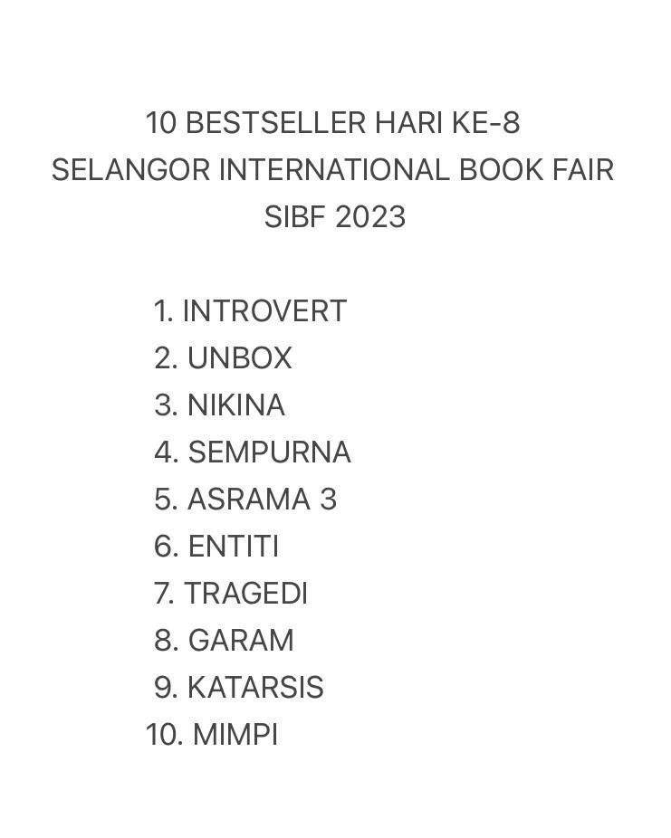 BukuFixi's tweet photo. Bestsellers hari ke-8 #kembaraFixiSIBF2023
Tahniah @abstrakim @AriffAdlyyy @neddokhan @aimanpg_ @MuhammadFatrim @yo_sapit @IsmiFaIsmail @RuwiMeita25 @_rhaim_
Jumpa Sabtu & Ahad!
Boleh tebus #BagelKopiBukuDanKamu di @ruang_reda juge. https://t.co/rqUeJ64v6x