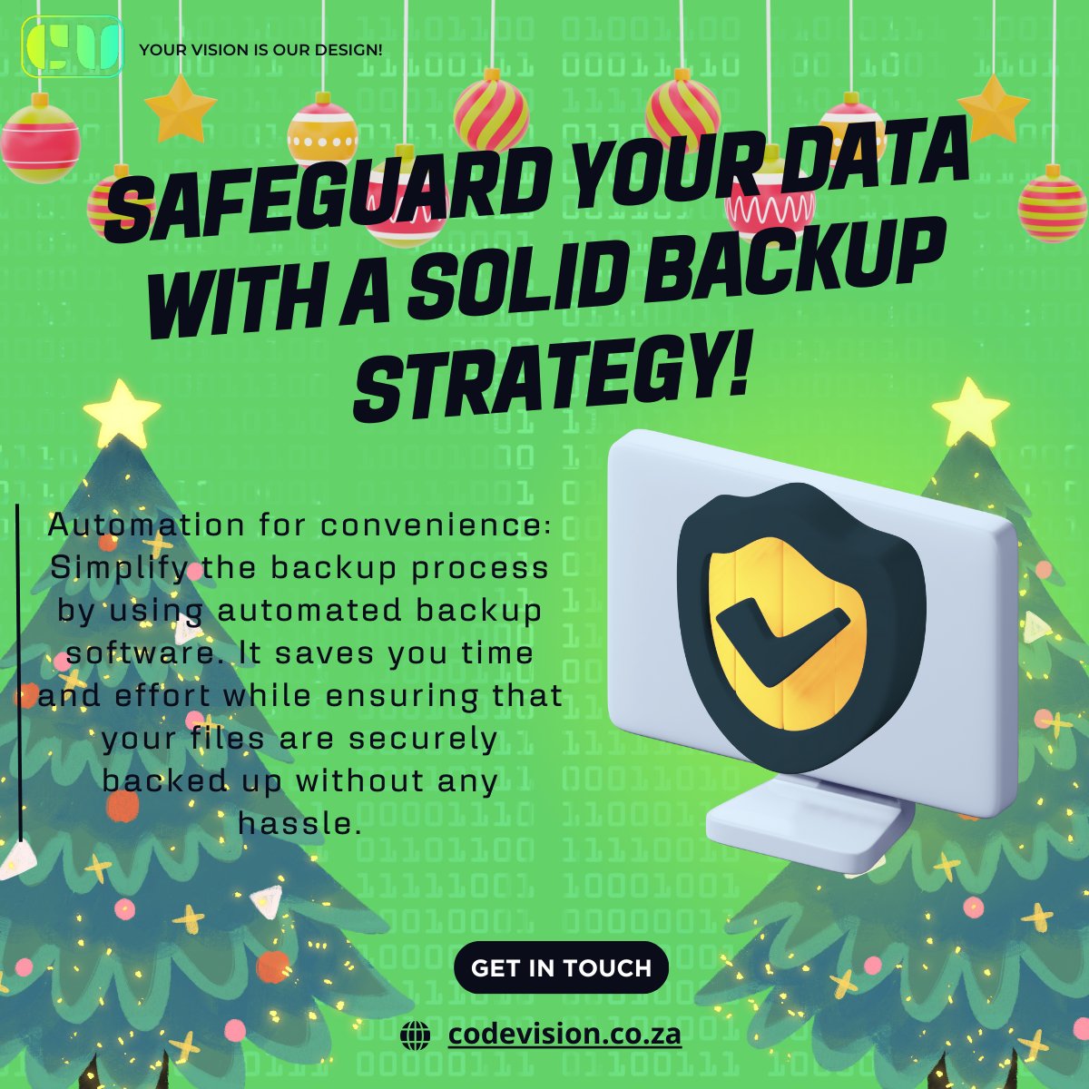 codevisionrsa's tweet image. Code Vision✅ Safeguard Your Data with a Solid Backup Strategy! 🖥️

Save time and effort with automated backup software. ✨ Securely back up your files hassle-free. 👍 🙌

#CodeVision #AutomatedBackup #ConvenientBackup #FileSecurity
