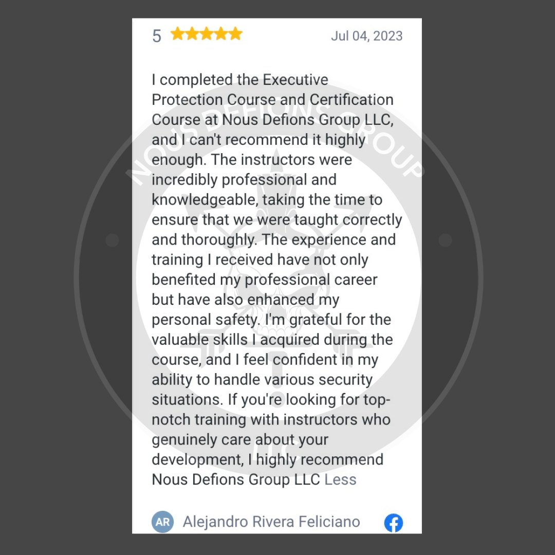 Grateful for your review! Our clients' opinions are invaluable to us. 🙏 

#CustomerFeedback #Gratitude #NousDefions #GreenBerets #NousDefionsGrp #SpecialForcesVeteranOwned #FayettevilleNC