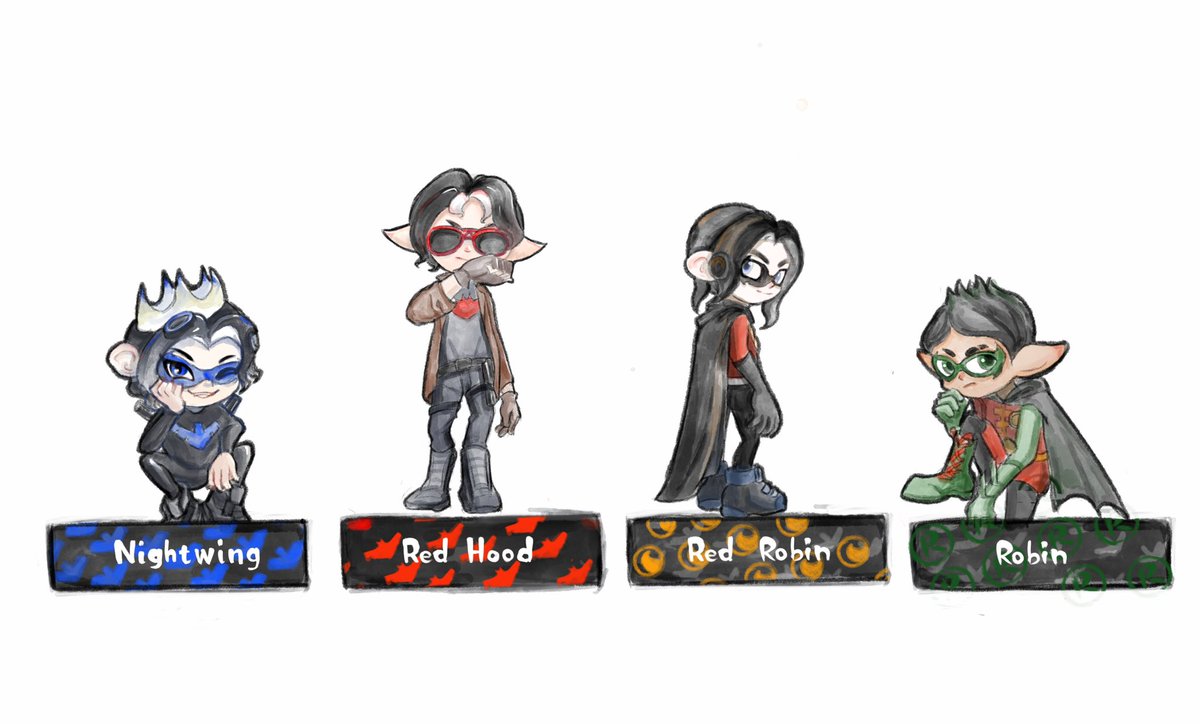 TherLLAP's tweet photo. Batfam plays splatoon!
Thinking about each one’s weapon…
#batfamily #Splatoon3 #dc #dcrobin https://t.co/Z0Qwws10Fw