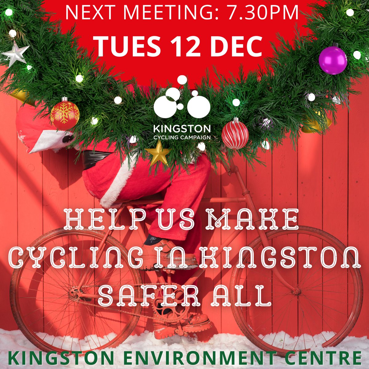 Keen to encourage more people to switch to bikes for short journeys? Join our monthly campaign meeting next Tuesday 12 December from 7.30pm at the Kingston Environment Centre (near the Fountain Roundabout, New Malden) &amp; help us boost active travel in 2024. #cycling #saferstreets