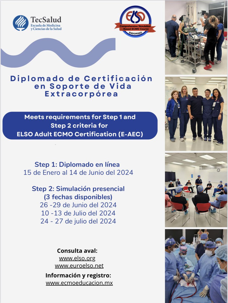 ElsoLatam's tweet photo. 📣DIPLOMADO DE CERTIFICACIÓN EN ECMO📣

@ECMOeducacionMX y @TecSaludMX los invitan al próximo Diplomado en Certificación en Soporte de Vida Extracorpóreo en Monterrey, México🇲🇽 https://t.co/RnBqkTVYRc