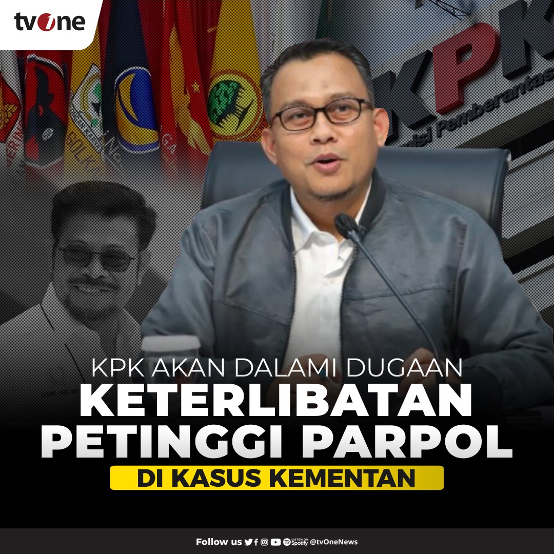 tvOneNews's tweet photo. Komisi Pemberantasan Korupsi (KPK) akan mendalami dugaan keterlibatan petinggi partai politik (parpol) dalam kasus dugaan korupsi di Kementerian Pertanian (Kementan).
#threadtvOne https://t.co/kDVzaM9fzq