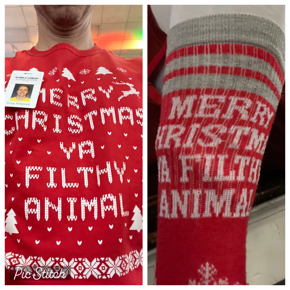 Matching shirts and socks.