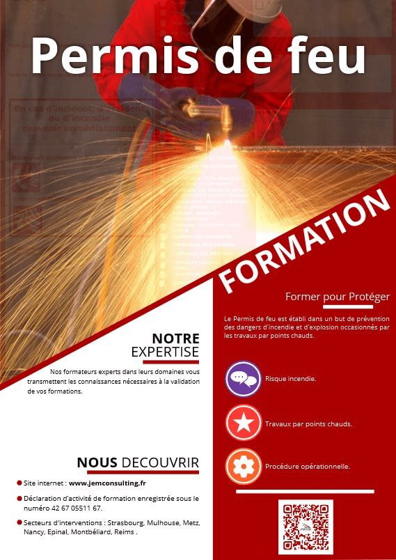 La Formation permis de Feu : Identifier et analyser les risques inhérents aux travaux par points chauds.
#Bas_Rhin #Illkirch-Graffenstaden #guebwiller #rixheim #pfastatt #saintemarieauxmines #duppigheim